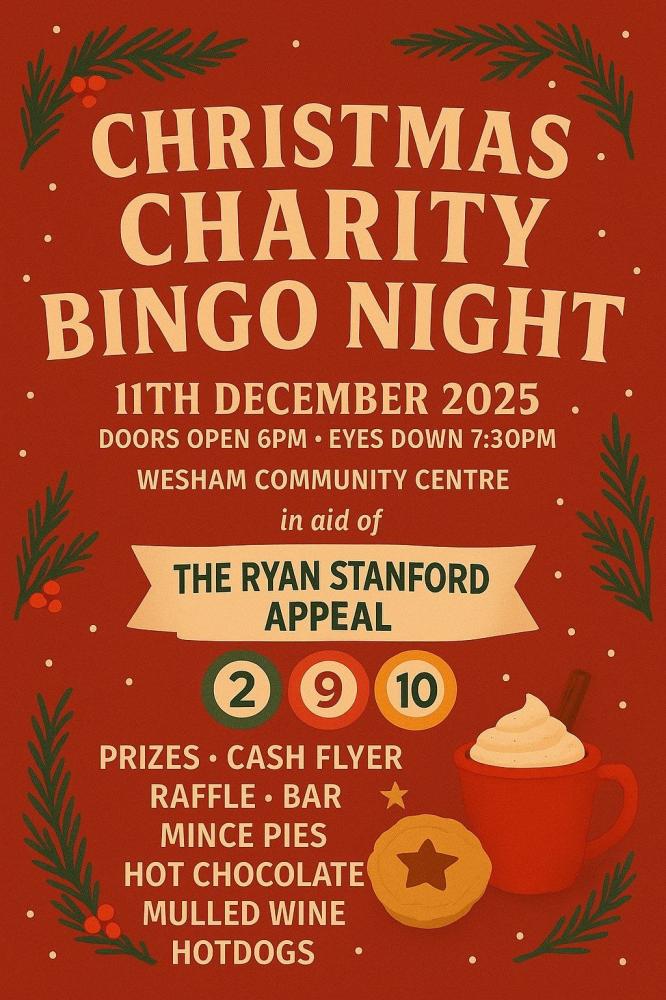 CHRISTMAS CHARITY BINGO NIGHT 11TH DECEMBER AT WESHAM COMMUNITY CENTRE